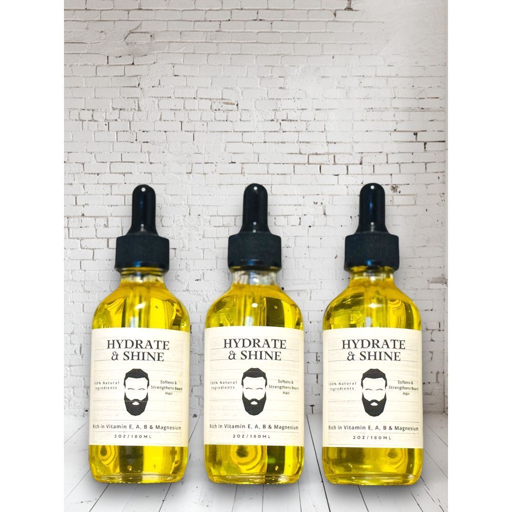Hydrate & Shine Beard Oil with Vitamins E,‎ A, B & Natural Growth Oil 2oz/60ml